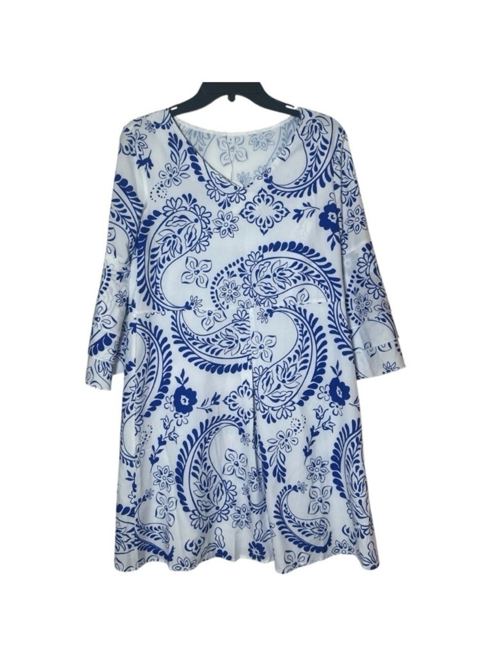 A-Line Bell Sleeves Dress Blue & White Size Small Lightweight Summer Dress - Picture 5 of 7